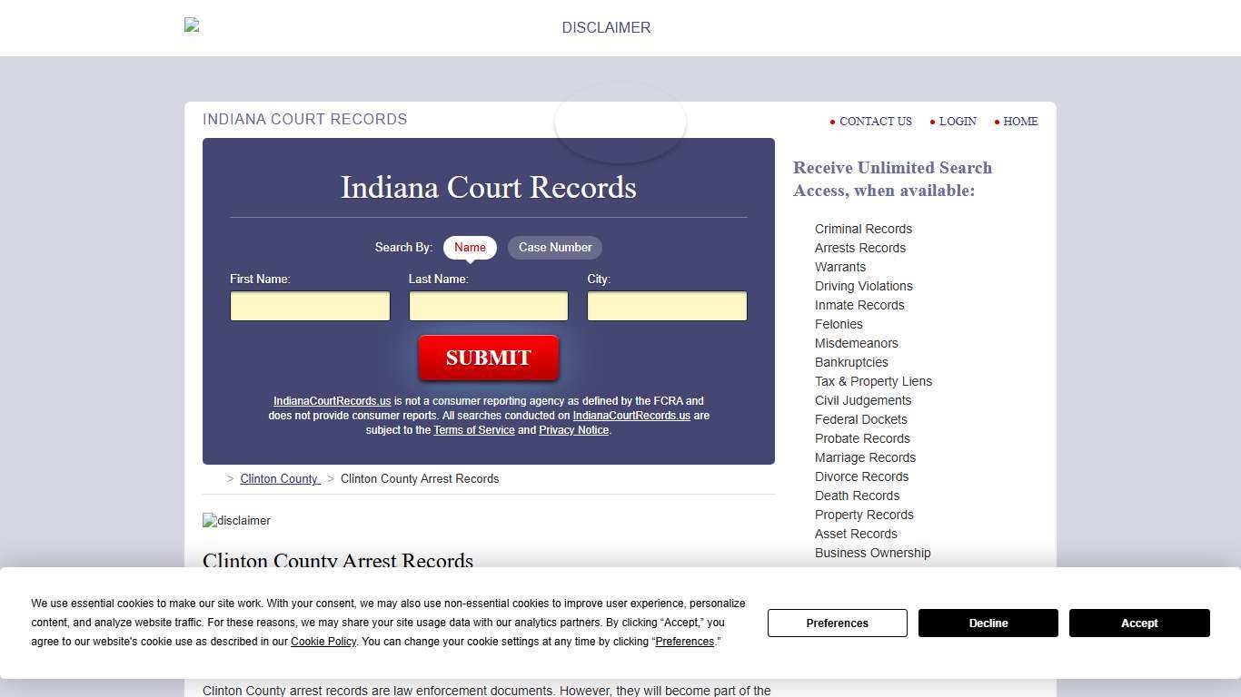 Clinton County Arrest Records IndianaCourtRecords.us