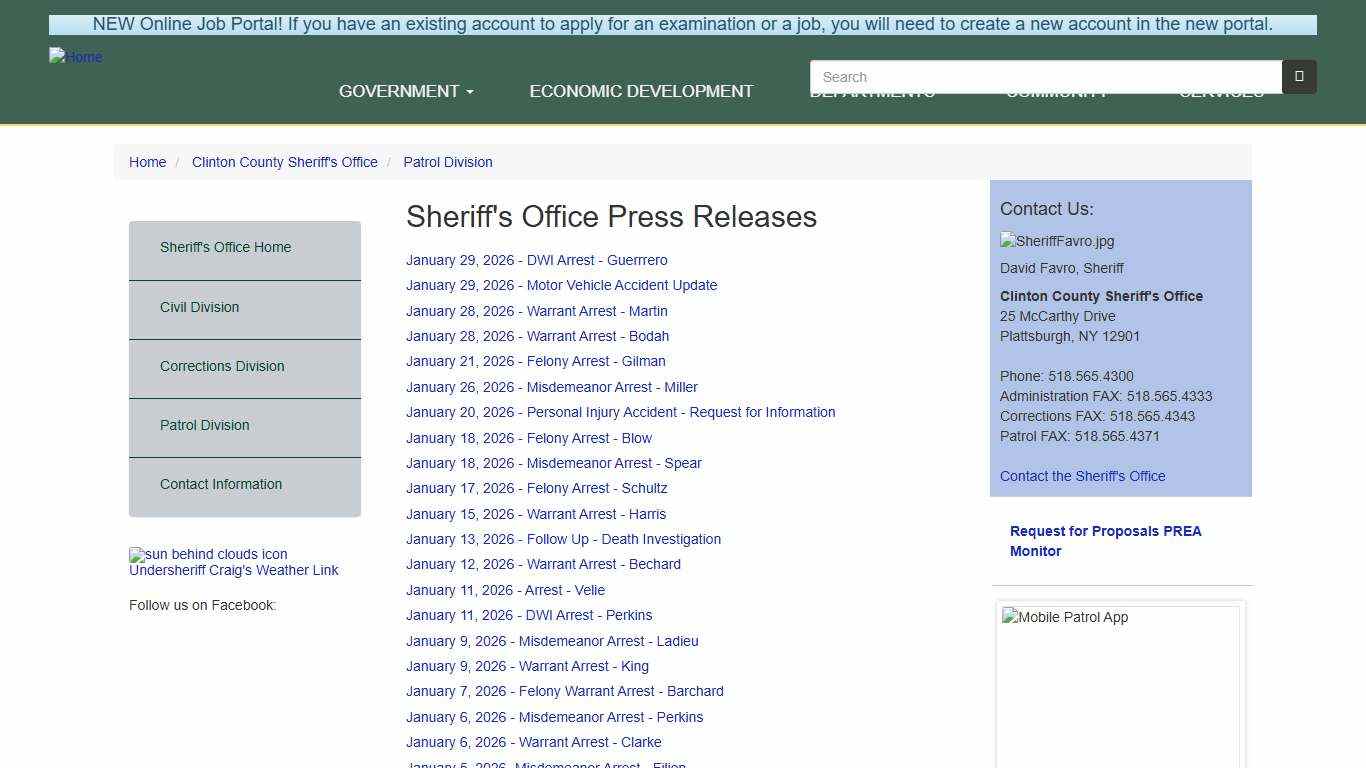 Sheriff's Office Press Releases Clinton County New York
